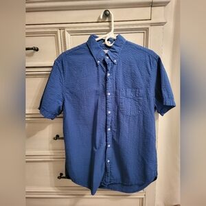 Blue Button-Up Seersucker Organic Cotton Shirt